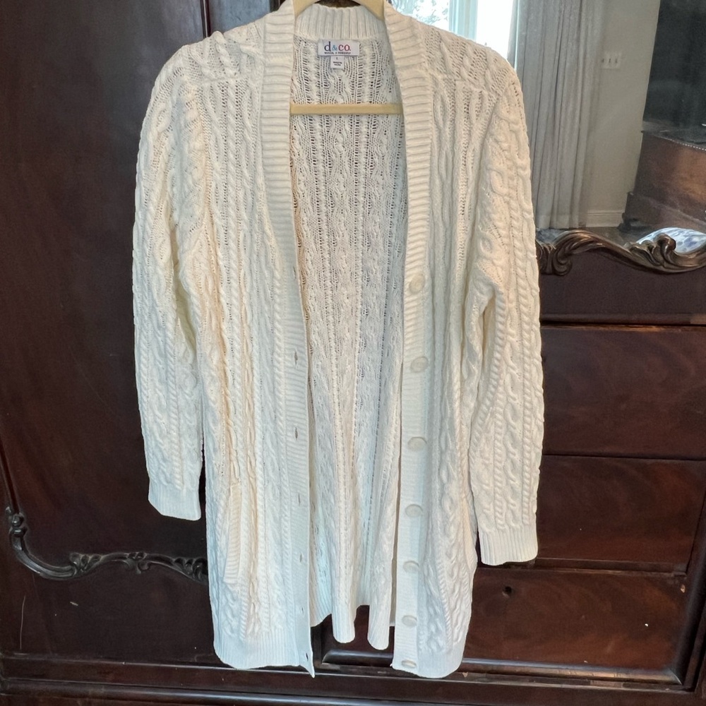 Denim&Co Cream Cable Knit Button-Front Cardigan